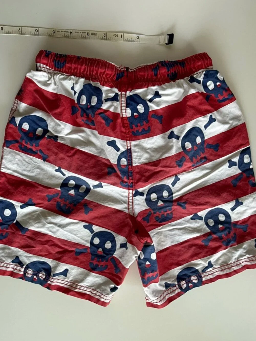 Mini Boden Boys Pirate Skull Crossbones Striped Swim Trunks Shorts 9 10Y 140cm